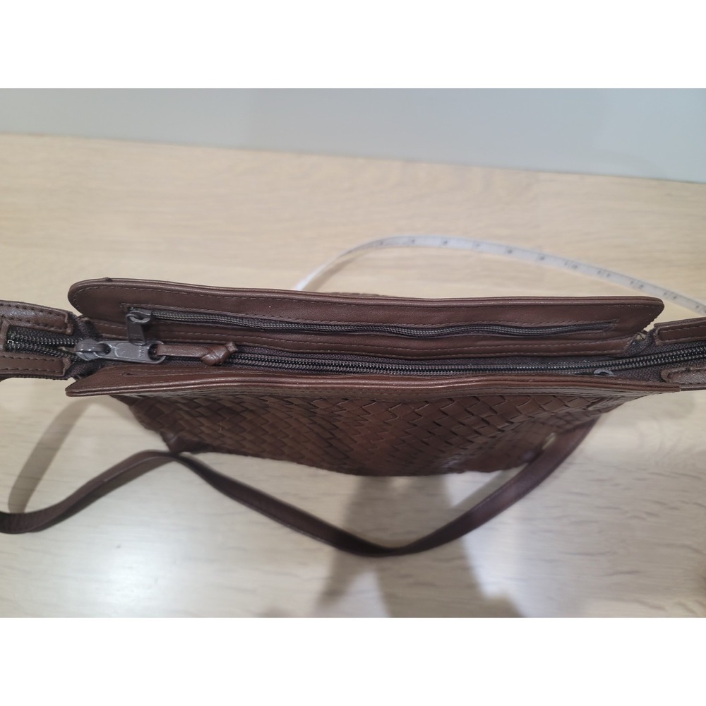Vintage Ganson Leather Woven Brown.Crossbody Bag Top Zipper With 2 Pockets - Picture 7 of 15